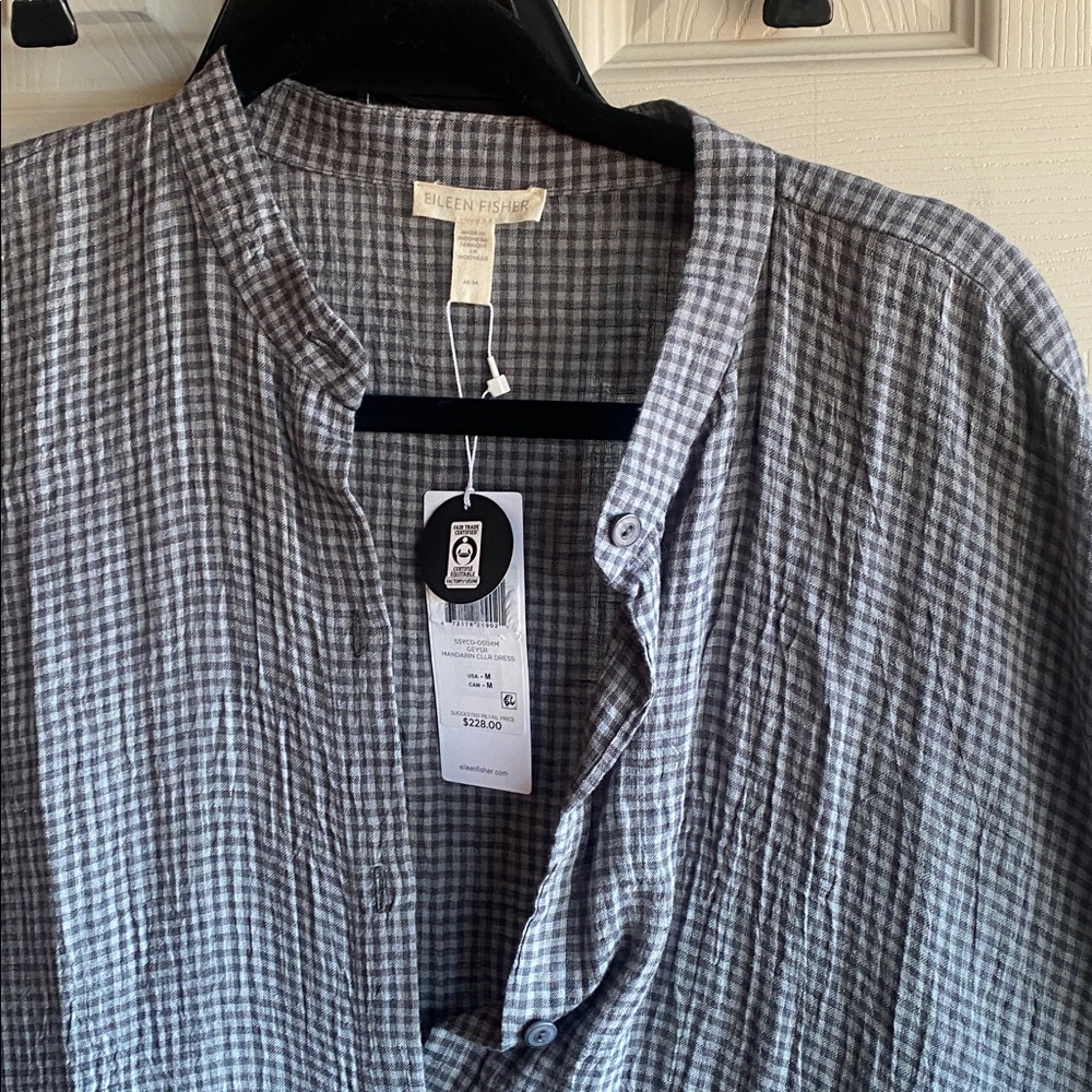 Eileen Fisher NWT Gingham Cap Sleeve Organic Linen Shirtdress medium - Picture 7 of 14